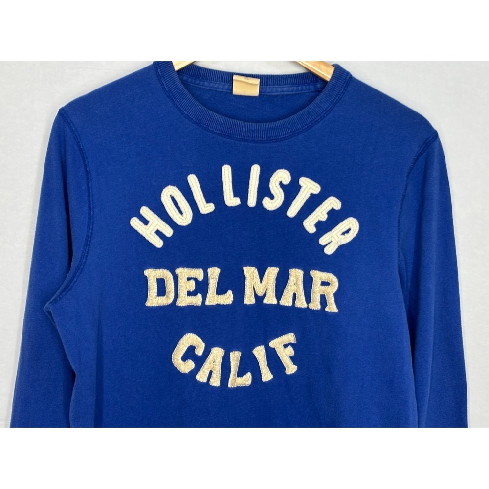 Hollister Shirt‎ Men's Blue Embroidered Del Mar Calif Long Sleeve Crewneck Y2K